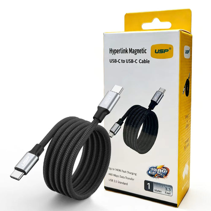 1M USP HyperLink Magnetic USB-C to USB-C Cable Charge Black 140W