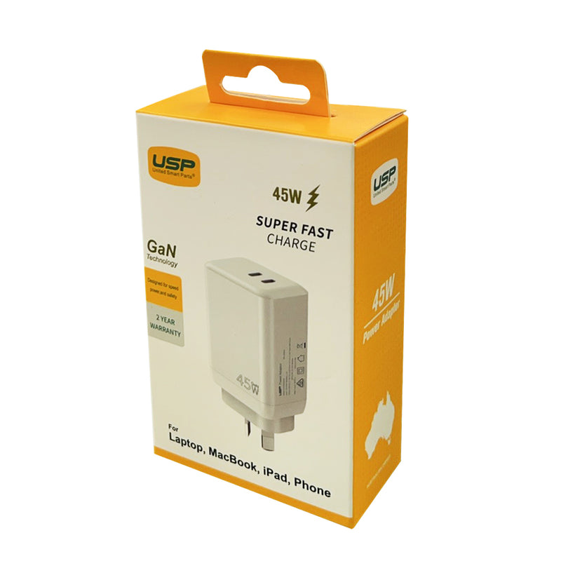 45W GaN Power Adaptor Dual USB-C PD-White