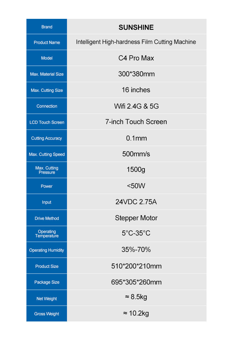 SUNSHINE C4 Pro Max Intelligent Blade Film Cutting Machine for Cut High-Hardness Hydrogel Film