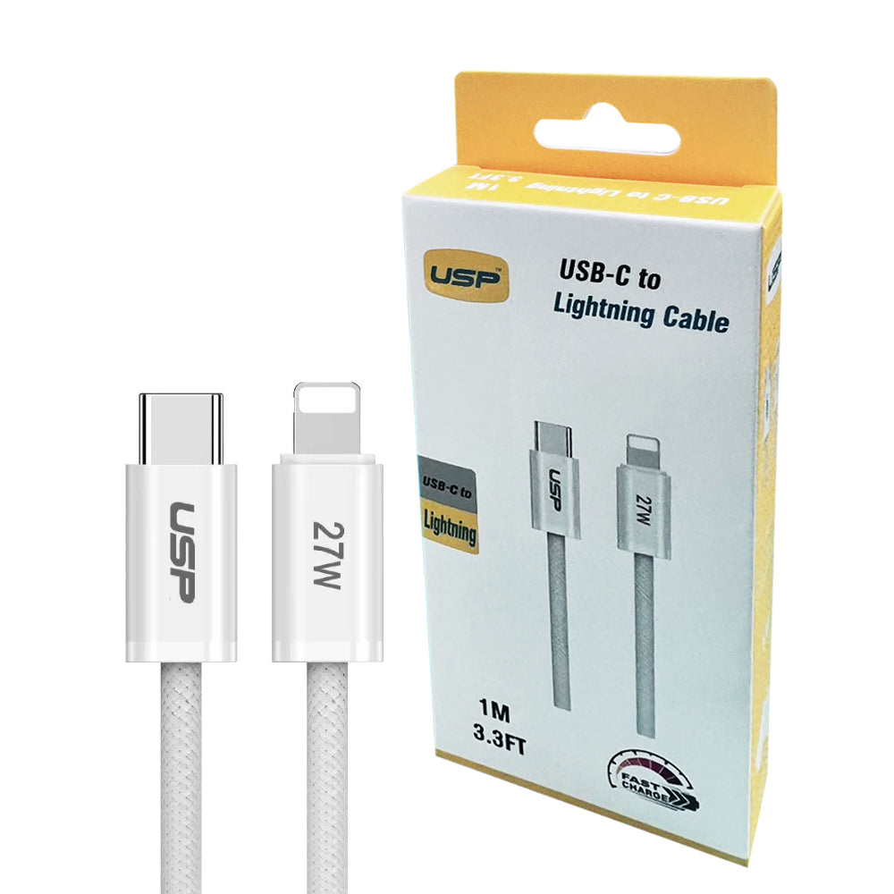 1M BoostUp White Lightning to USB-C PD High Density Braided Fast Charging Cable USP