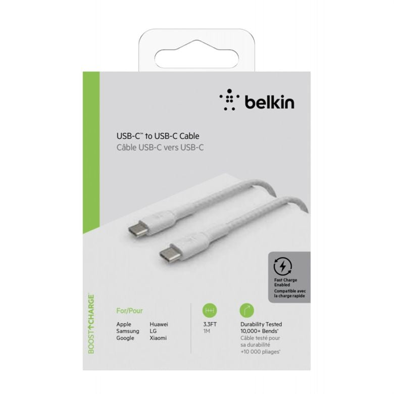 1M Belkin Braided USB-C to USB-C Cable White