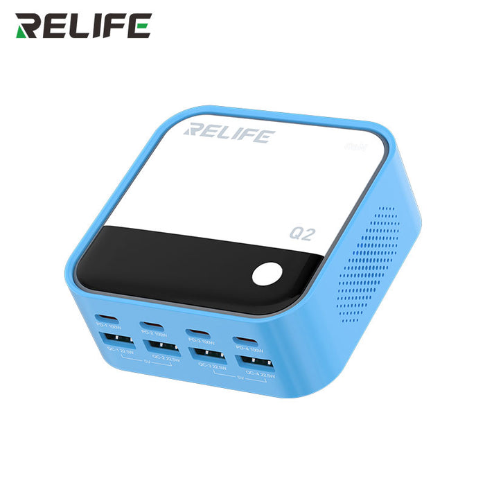 Relife Q2 120W 8-Ports Desktop Charger with PD100W Charging & RGB Atmosphere Lighting