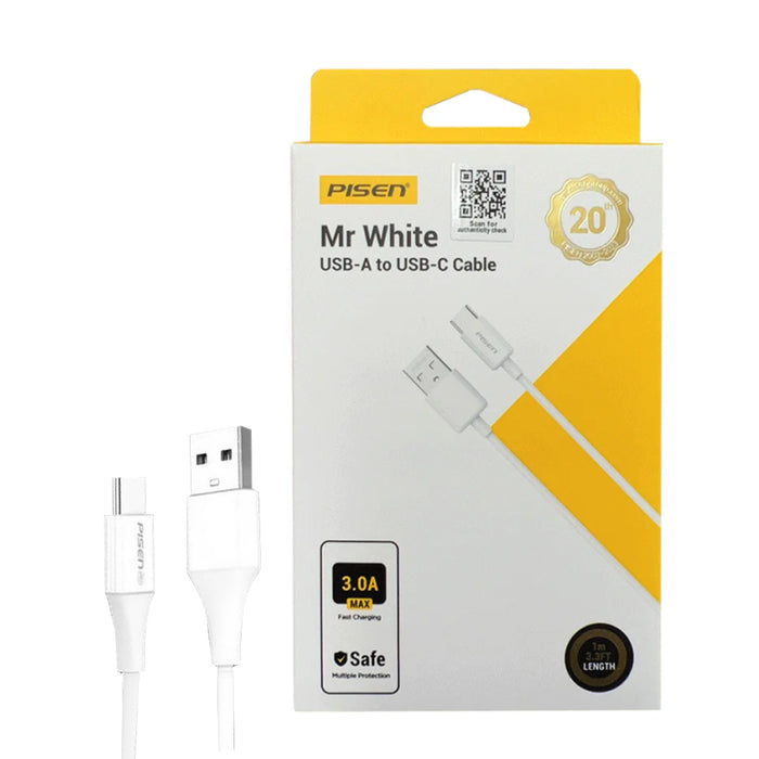 Pisen Mr White 1M USB-A to USB-C Cable (TC25-1000 )