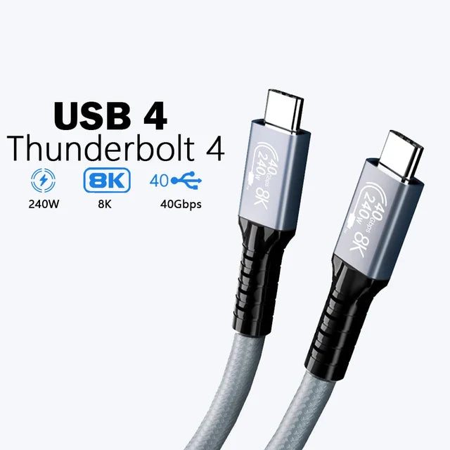 1.8M BoostUp Thunderbolt 4 USB-C to USB-C Cable Charge & Video Black （USB 4 - 40Gbps, 240W, 8K/60Hz) Compatible for iPhone 15 Series