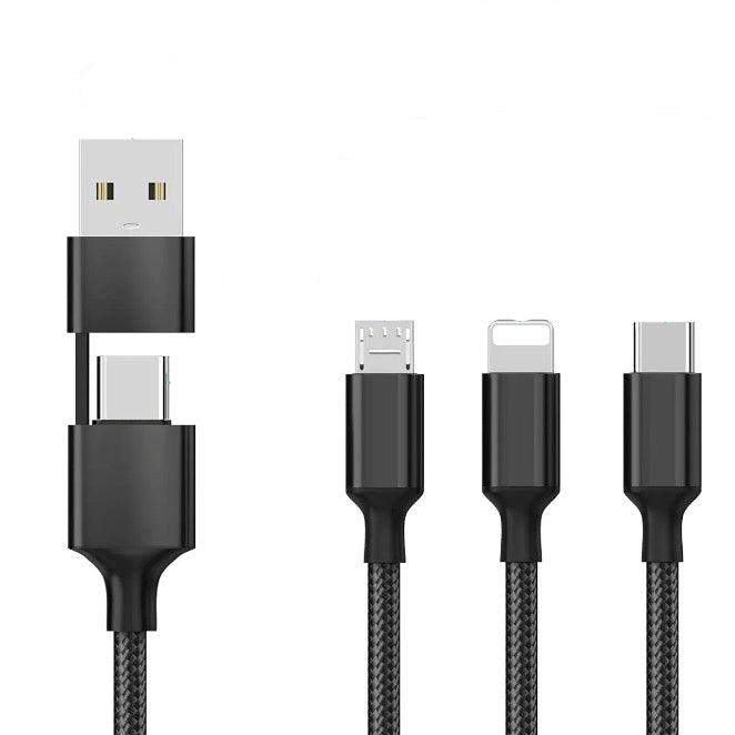 Pisen Pro 100W 3 in 2 Multi Charging Cable 1.2M USB C Multi Fast Charging Cable Nylon Braided Cable U+C to M+L+T