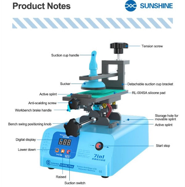 SUNSHINE S-918L Plus 7 in 1 Edge flat screen separator heating/separation/glue removal/frame removal/scren LCD Disassembly Tool