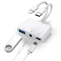 Lightning + USB C to Aux Audio Headphone Jack Adapter,Multi USB OTG