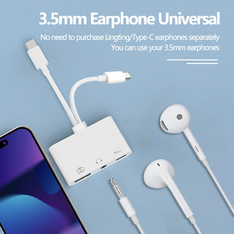 Lightning + USB C to Aux Audio Headphone Jack Adapter,Multi USB OTG