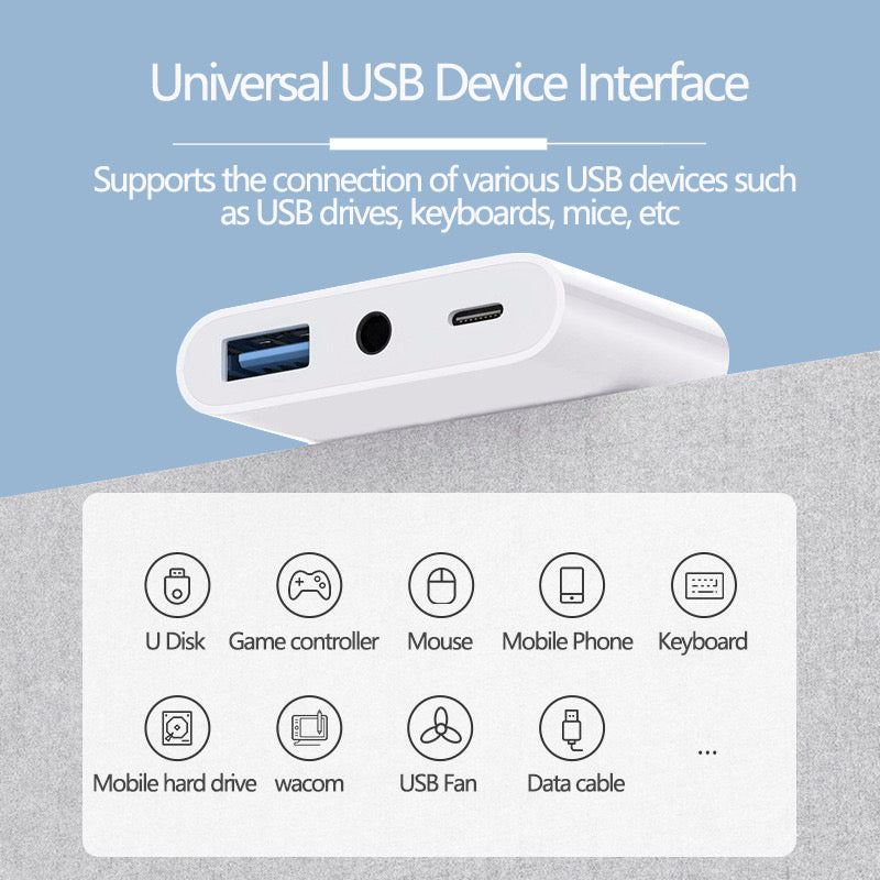 Lightning + USB C to Aux Audio Headphone Jack Adapter,Multi USB OTG