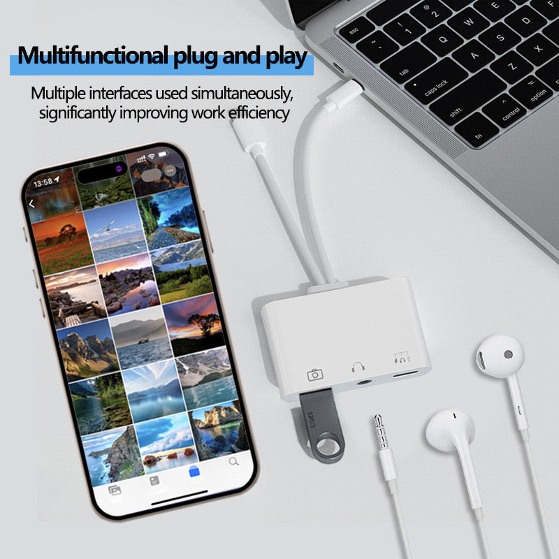 Lightning + USB C to Aux Audio Headphone Jack Adapter,Multi USB OTG