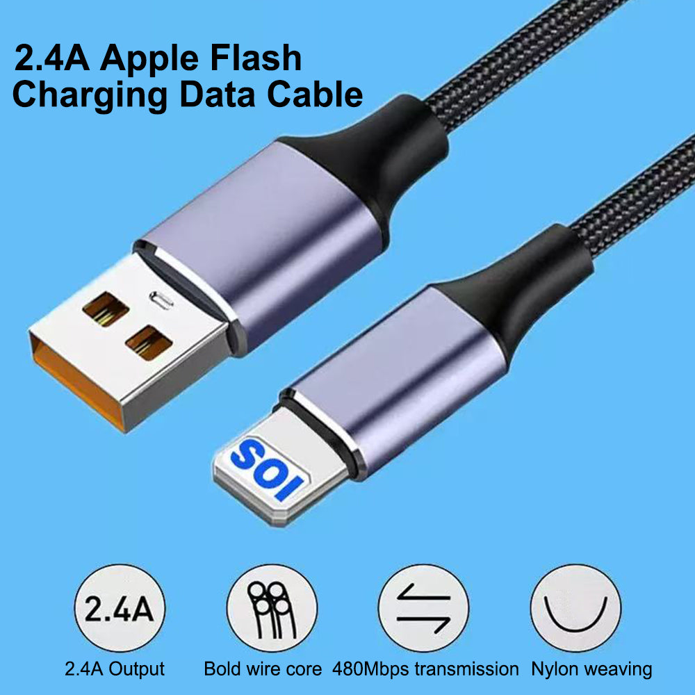 50cm USB-A to Lightning Nylon Braided 2.4A Fast Charging Cable for iPhone