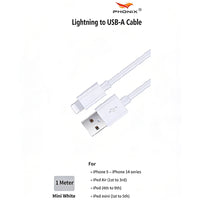 1M Lightning to USB-A Mini White Cable  Phonix