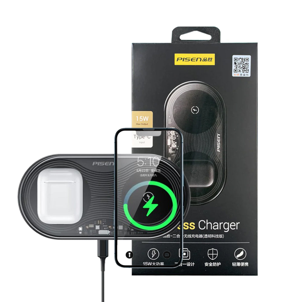 Pisen-2-in-1 Wireless Charger (Transparent Technology Version) (XY-C18/Black)