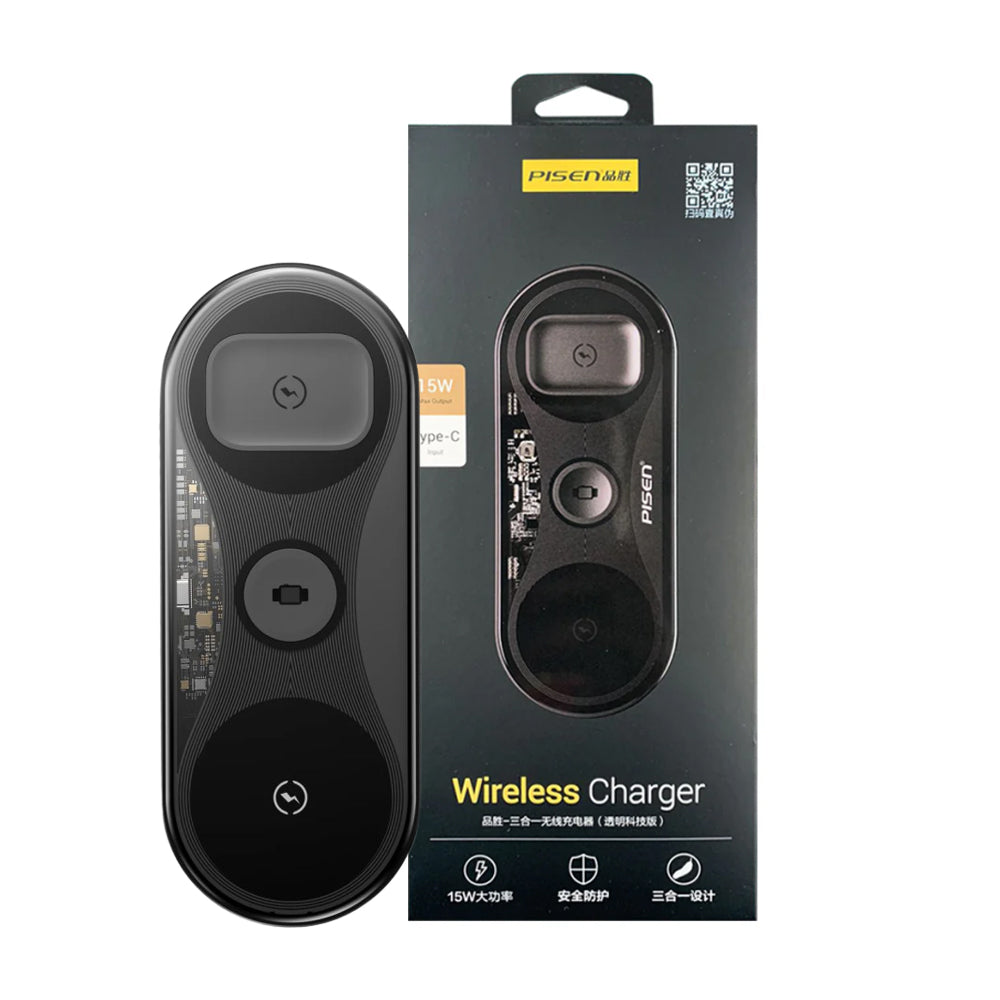 Pisen-3-in-1 wireless charger (transparent technology version) (Black)