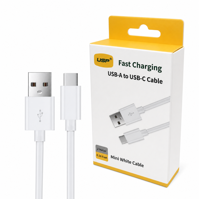 2M USB-C to USB-A Mini White Cable  USP
