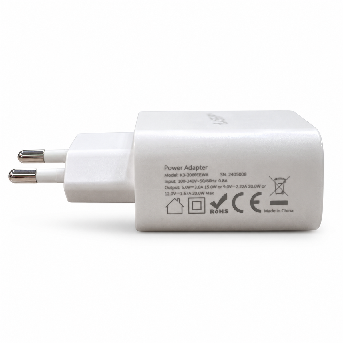 USP 20W Single USB-C Fast Charging Power Adapter – EU Plug, White