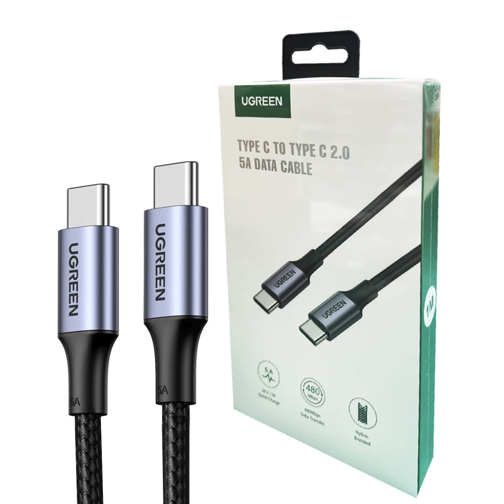 1M 100W USB-C To USB-C  5A Data Cable Aluminum Nylon Braid Grey+ Black Ugreen