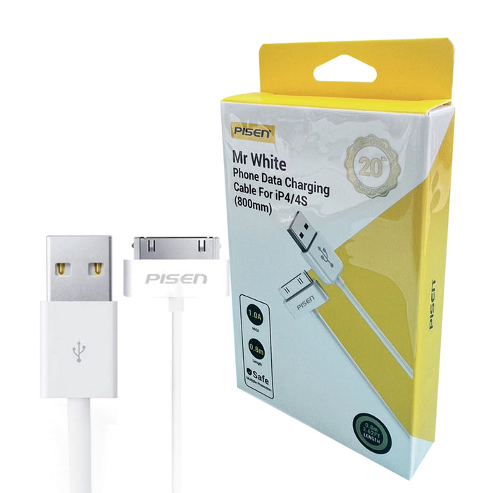 For iPhone 4 to USB A Charging Cable PISEN Mr White 0.8m