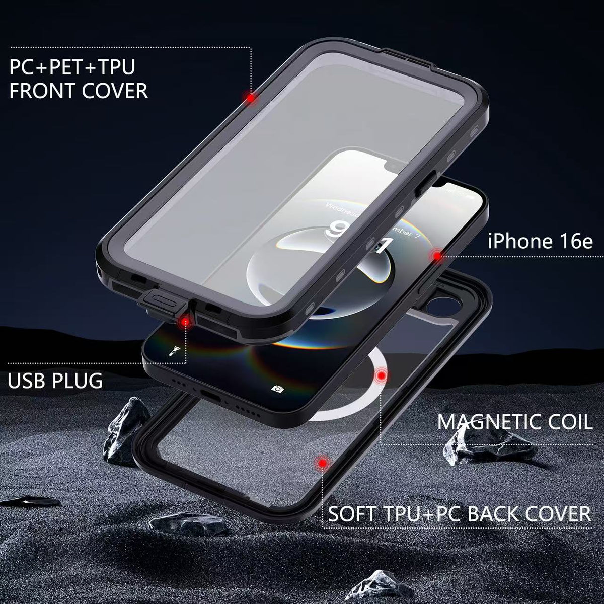 USP Apple iPhone 16e WaterProoof Case Black