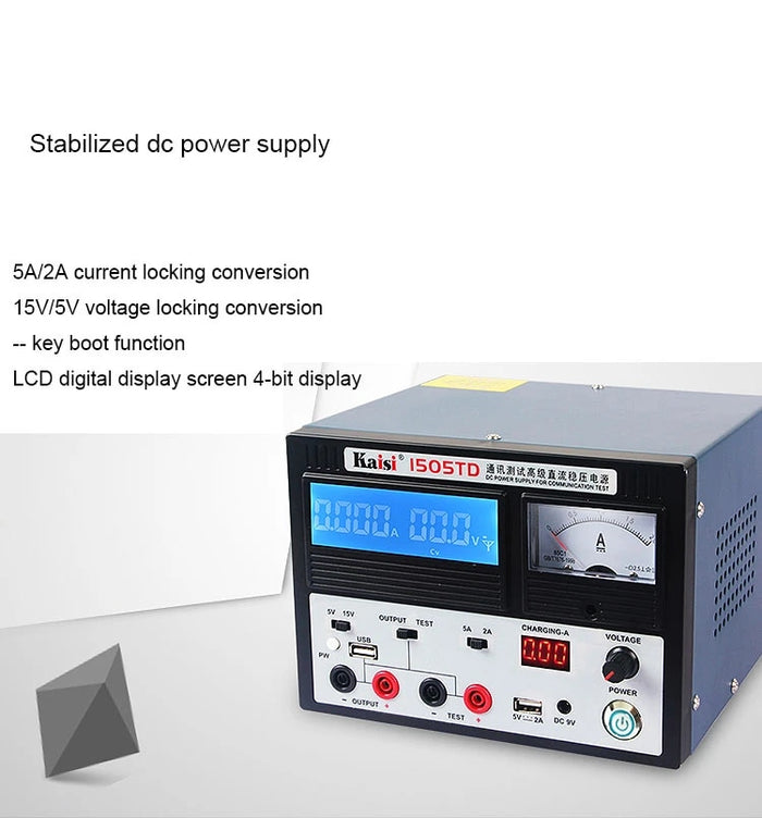 Kaisi 1505TD 15V 5A DC Power Supply Intelligent DC Regulated Voltage Regulator With 5V 2A USB Charging Port