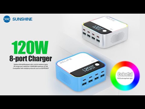 Relife Q2 120W 8-Ports Desktop Charger with PD100W Charging & RGB Atmosphere Lighting