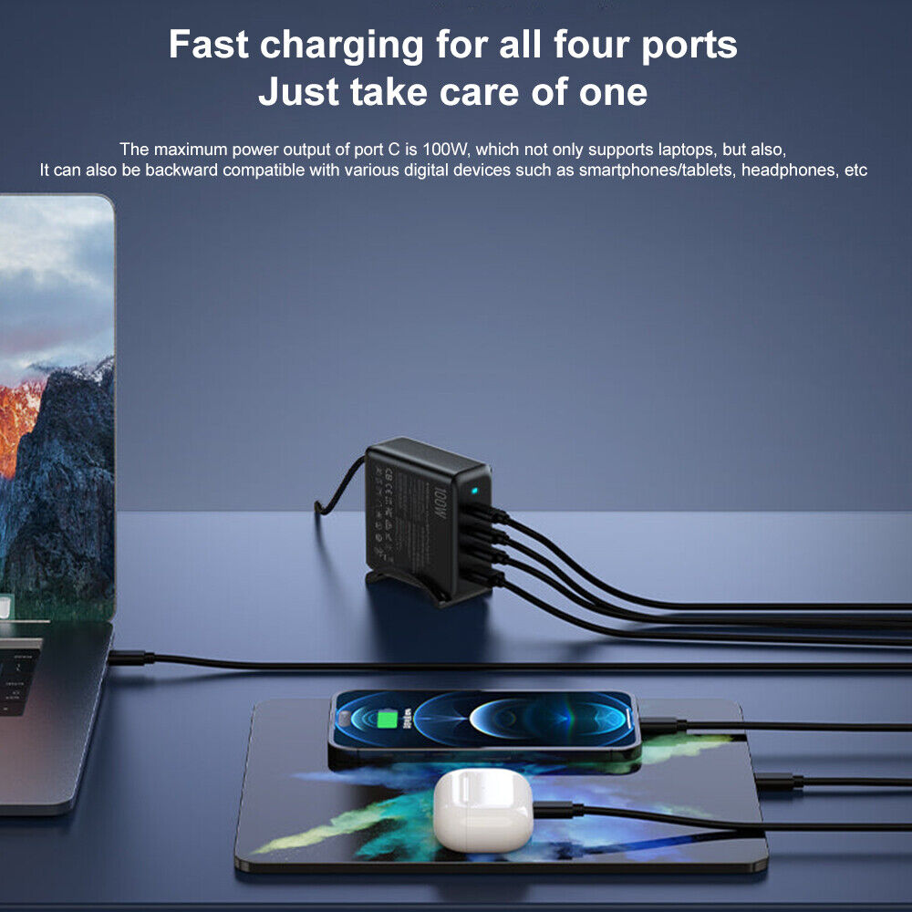 100W GaN 4 Ports USB-C PD Super Fast Laptop Wall Charger USP