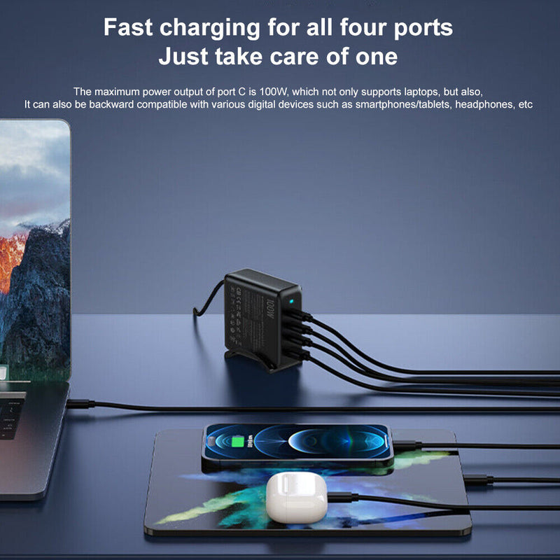 100W GaN 4 Ports USB-C PD Super Fast Laptop Wall Charger USP