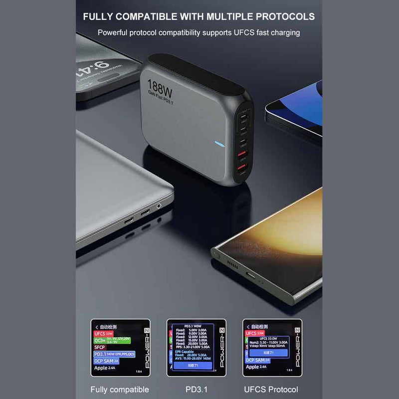 188W GaN 5 Ports USB-C PD Super Fast Laptop Wall Charger USP