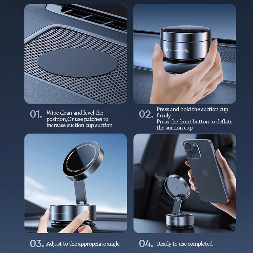 Magnetic Phone Holder - 360° Rotatable Adjustable Car Suction Cup Mount in Black