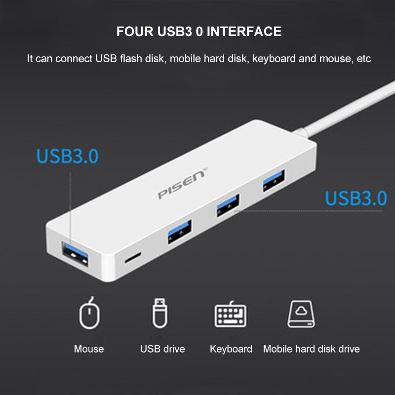 Type-C to 4 USB 3.0 HUB USB-C Charging Port Adapter NJ-HB4001 PISEN (0.15m)