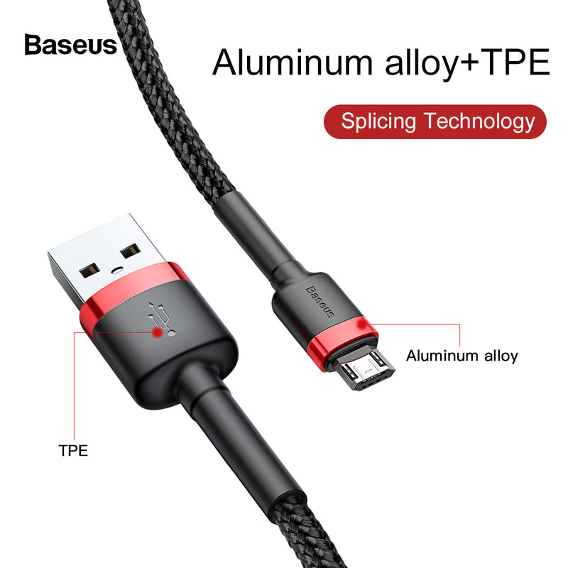 1M Micro to USB-A Cable cafule Cable USB For Micro 2.4A Grey+Black Baseus