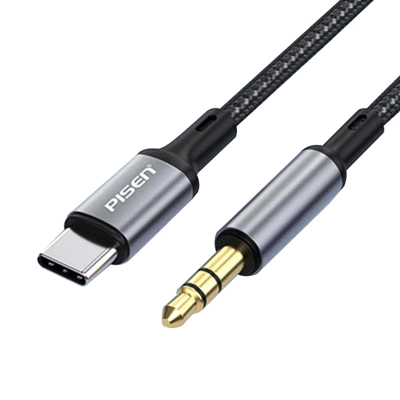 1m Type-C to 3.5mm Aluminum Alloy Braided AUX Audio Cable PISEN LH-YP02-1000