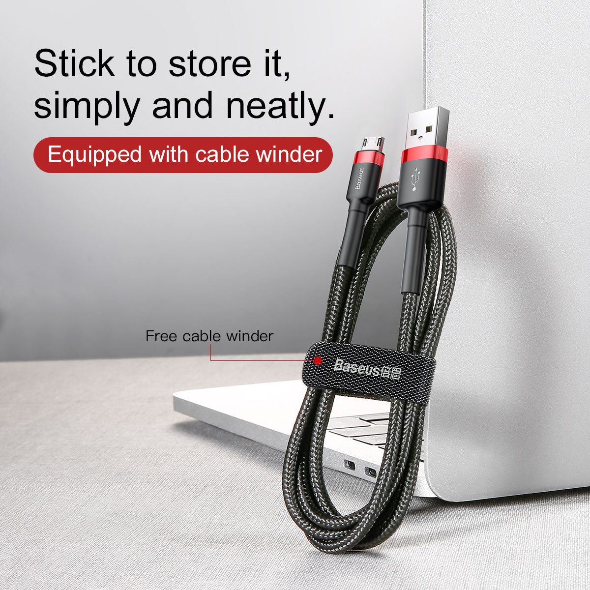 1M Micro to USB-A Cable cafule Cable USB For Micro 2.4A Grey+Black Baseus