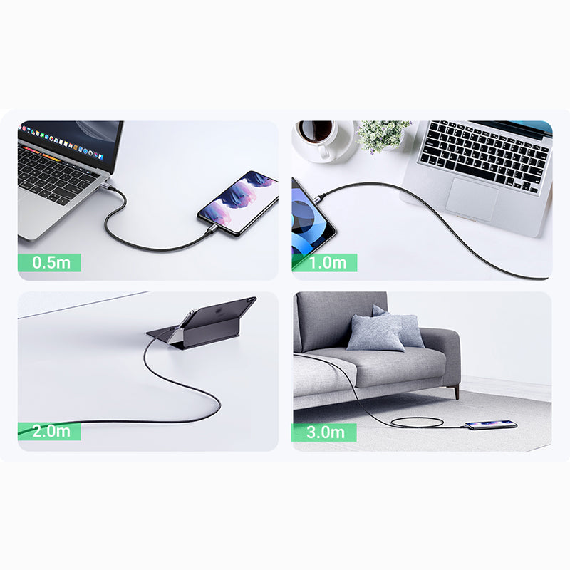 1M 60W USB-C  To USB-C  3A Data Cable Aluminum Nylon Braid Grey+ Black Ugreen