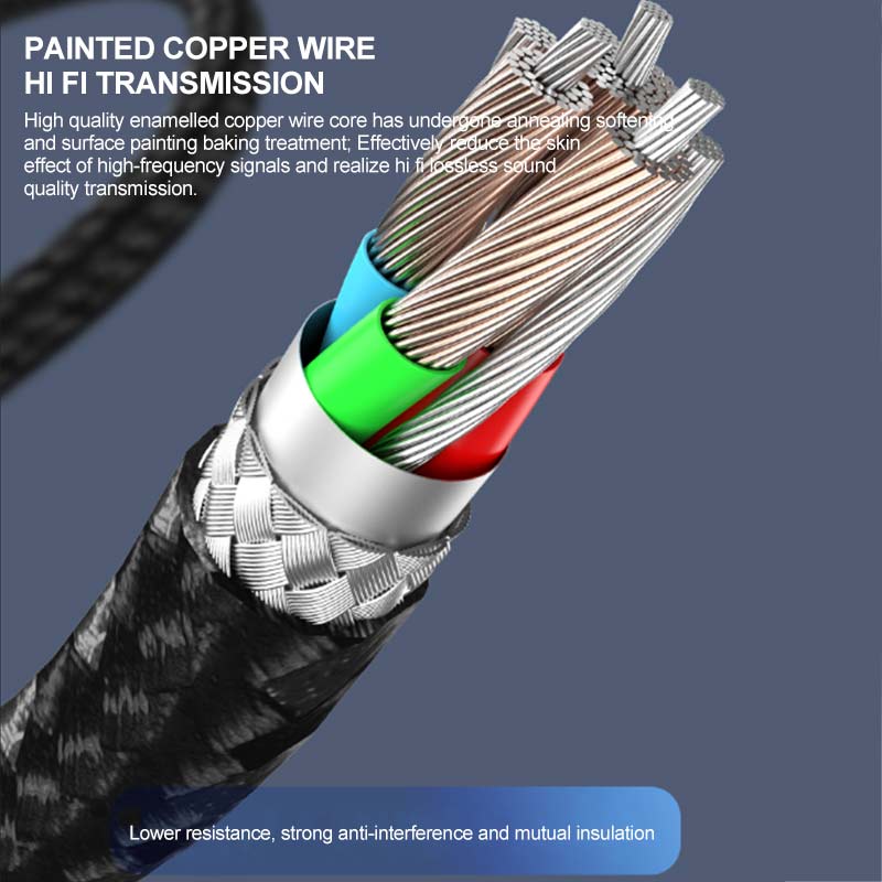 2m Aluminum Alloy Male to Male Braided Audio Cable 3.5mm PISEN LH-YP01-2000