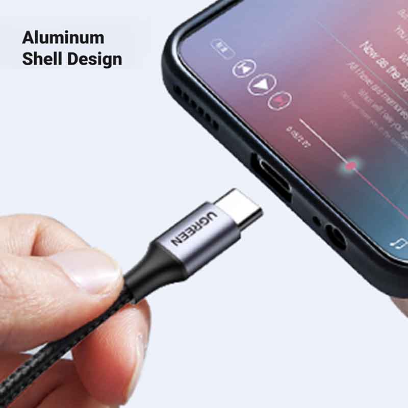 1M 60W USB-C  To USB-C  3A Data Cable Aluminum Nylon Braid Grey+ Black Ugreen