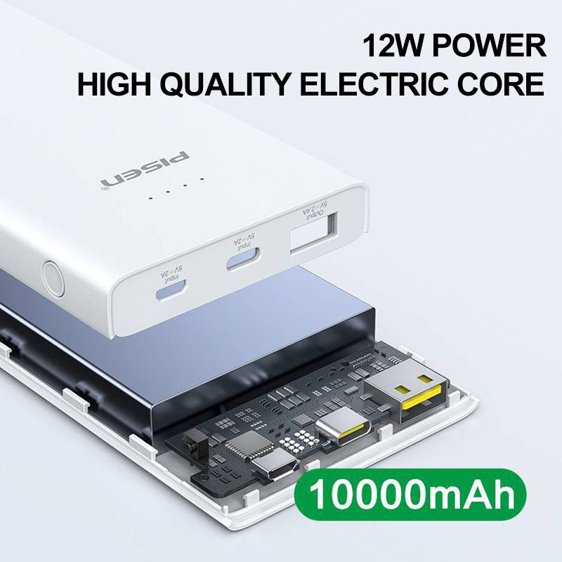 USB Output 12W Power bank 10000mAh LED Light White PISEN