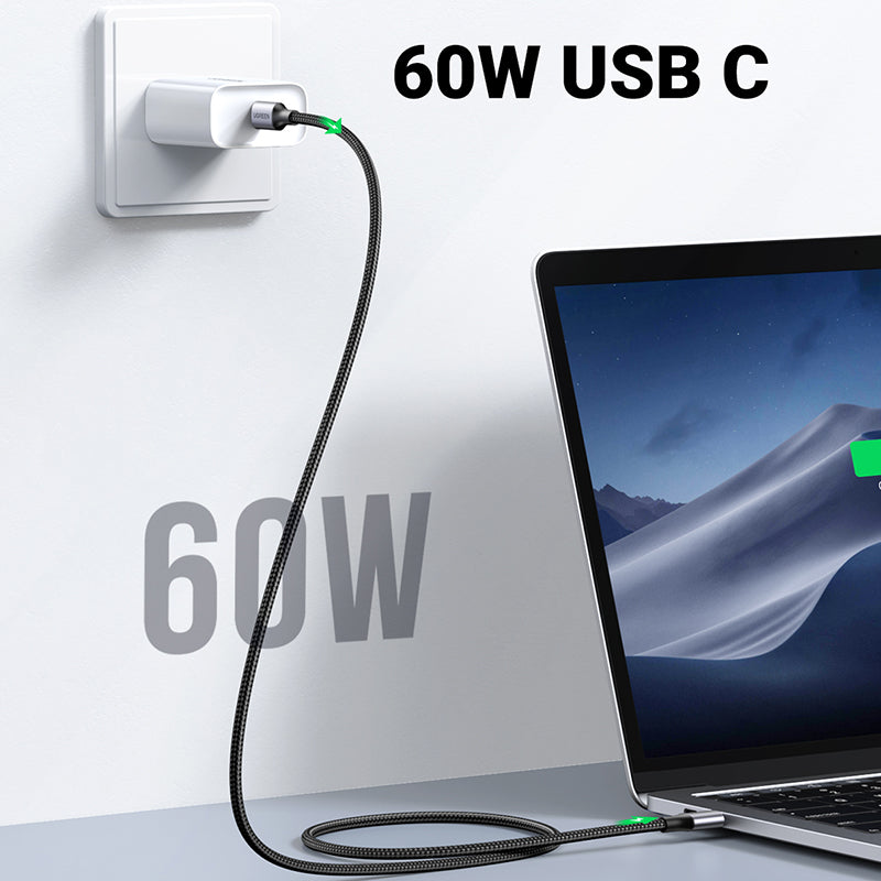 2M 60W USB-C  To USB-C  4A Data Cable Aluminum Nylon Braid Grey+ Black Ugreen