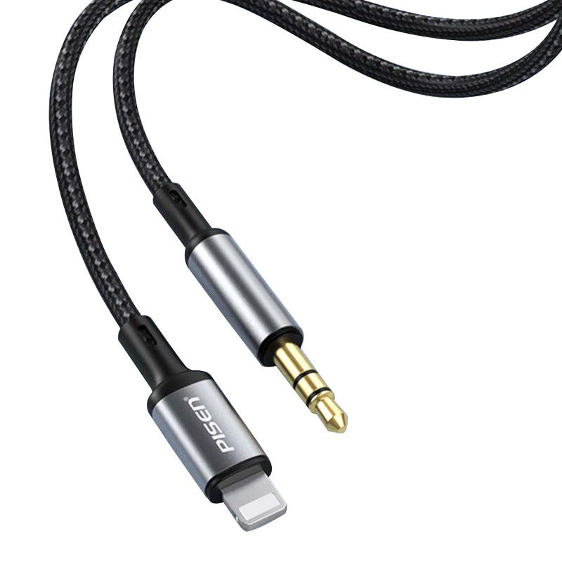 1m Lightning to 3.5mm Aluminum Alloy Braided AUX Audio Cable PISEN LH-YP03-1000