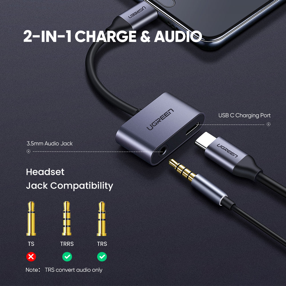 2 Ports USB-C Hub + 3.5mm Audio UGREEN