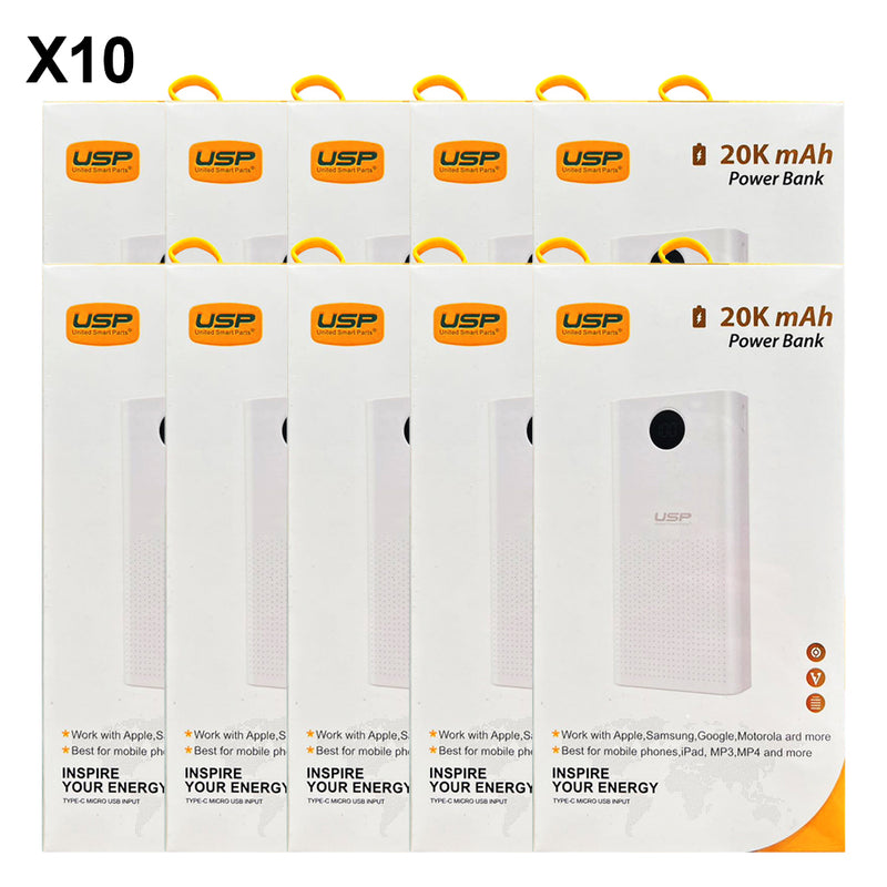 USP Power Bank 20K mAh (20000mAh) White with 2 USB Outputs and 2 Input