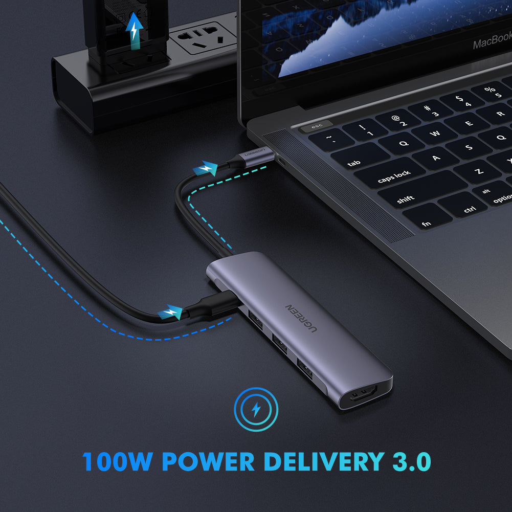 USB-C To HDMI+3*USB 3.0 A+PD Power Converter 5in1 hub Ugreen