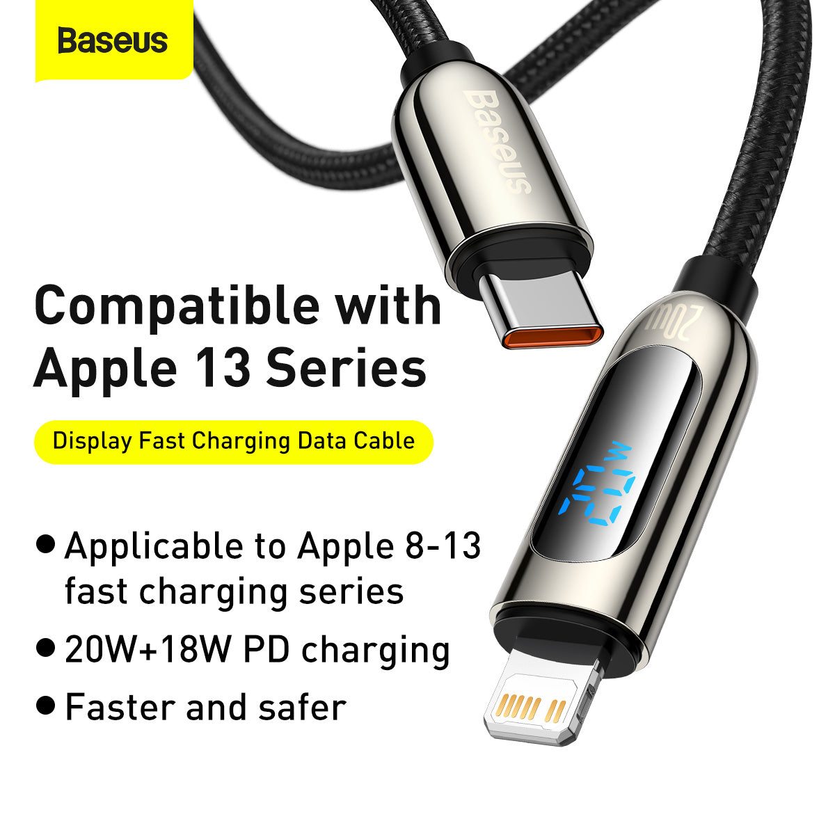 Baseus Display Fast Charging Data Cable Type-C to IP 20W 2m Black