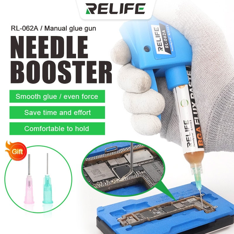 RELIFE RL-062A Manual Glue Gun Needle Booster Universal for 10CC Syringe Oil Solder Paste UV Solder Mask Oil Structural Adhesive