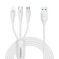 PISEN 3 in 1 1.2M 6A Superfast All Protocol Charging  Data Cable(1200mm) White AP17-1200